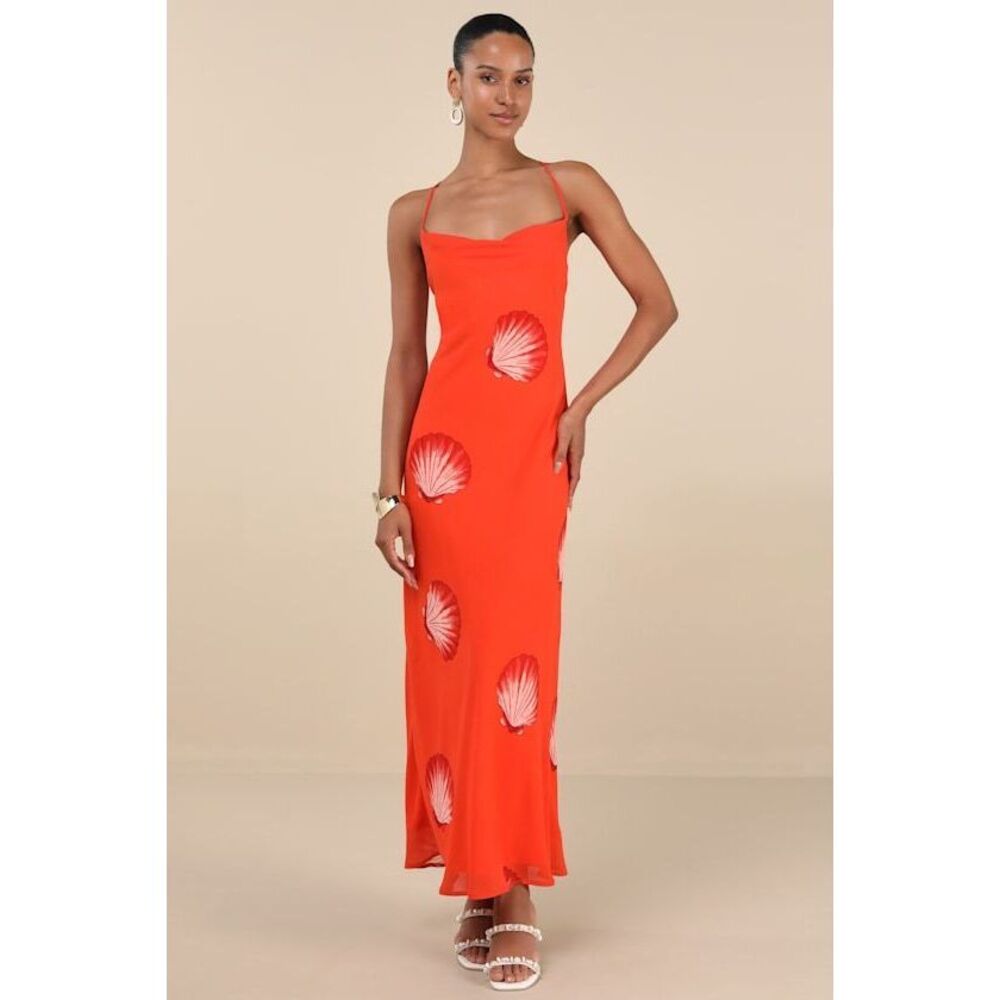 Lulus Thalassa Bright Orange Seashell Backless Maxi Dress - Size S